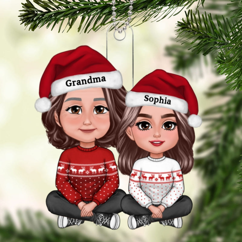 Grandma & Teen Grandkids Crossed Legs Christmas Gift Personalized Acrylic Ornament