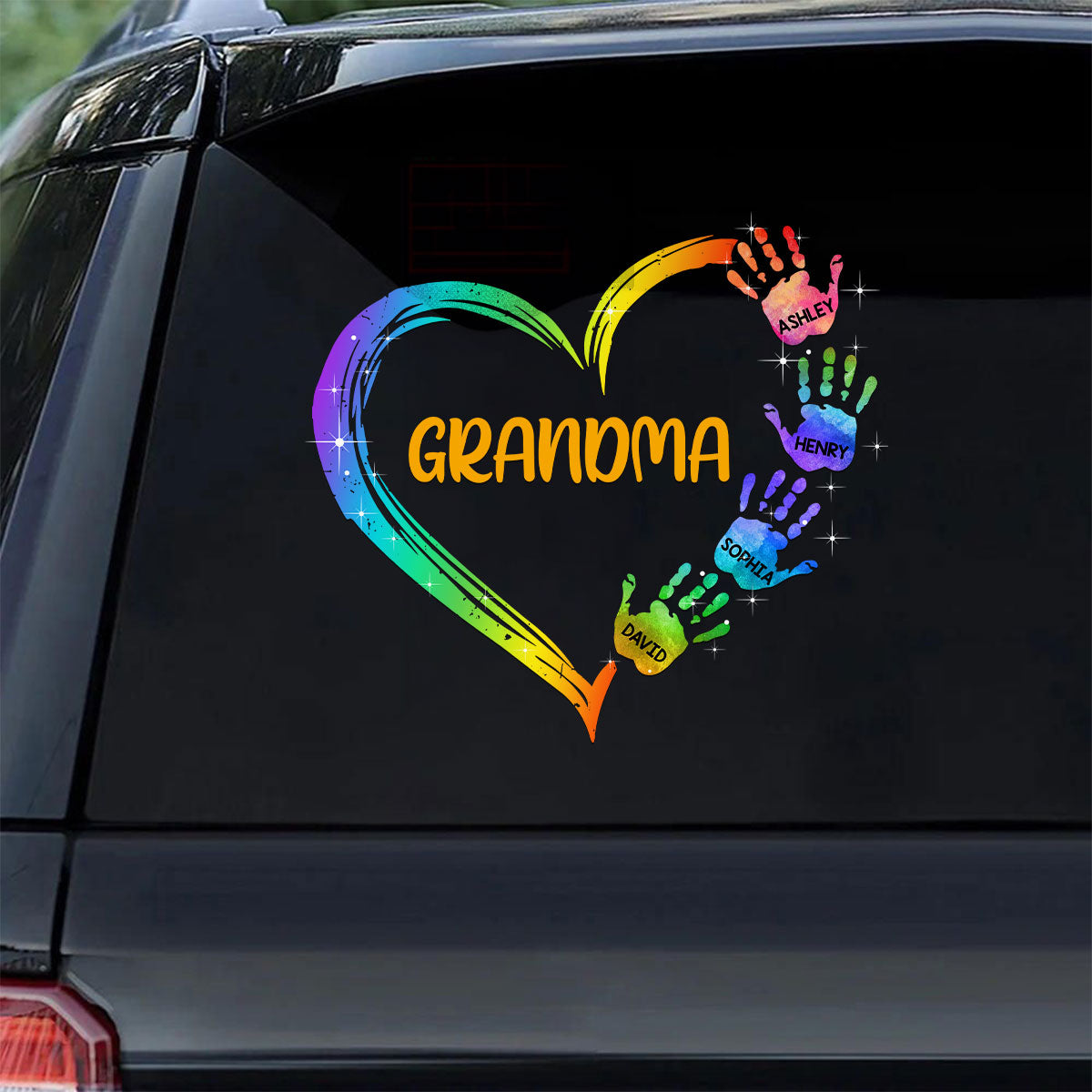 Grandma Mom Heart Hand Print Personalized Decal