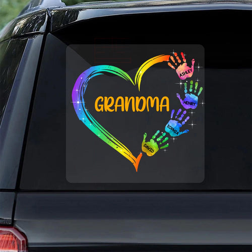 Grandma Mom Heart Hand Print Personalized Decal